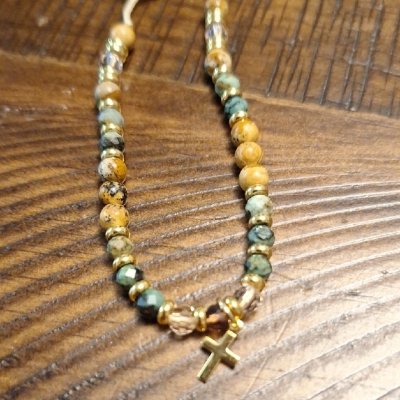 Gemstone Beaded Bracelet with Cross Charm - Picture 3 of 6
